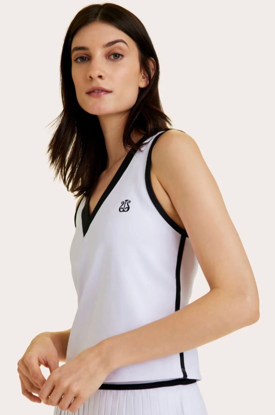 ALALA White Black Trim V Neck Tennis Tank Top Size XS Extra Small NEW